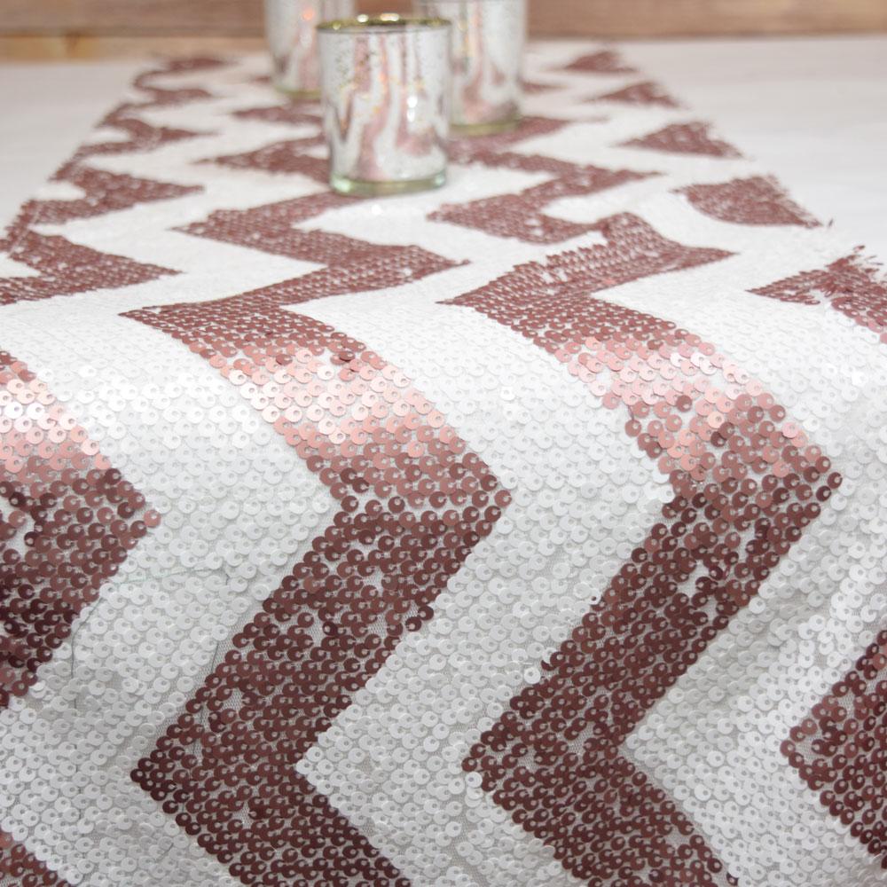  Chevron Sequin Table Runner - Copper Pink & White (12 x 108) - AsianImportStore.com - B2B Wholesale Lighting and Decor