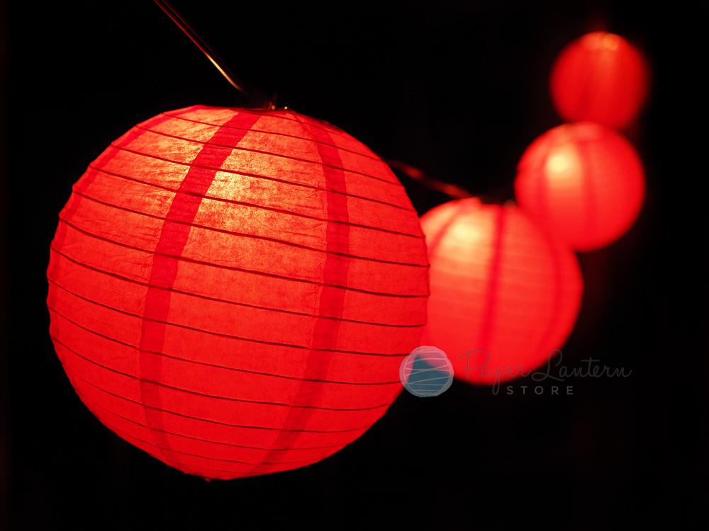 8" Chinese New Year Paper Lantern String Light COMBO Kit (12 FT, EXPANDABLE, Black Cord) - AsianImportStore.com - B2B Wholesale Lighting & Decor since 2002