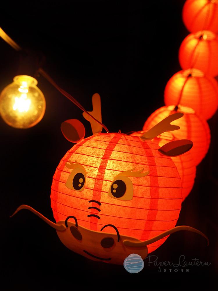 8" Chinese New Year Red Dragon Paper Lantern String Light COMBO Kit (12 FT, EXPANDABLE, Black Cord) - AsianImportStore.com - B2B Wholesale Lighting & Decor since 2002