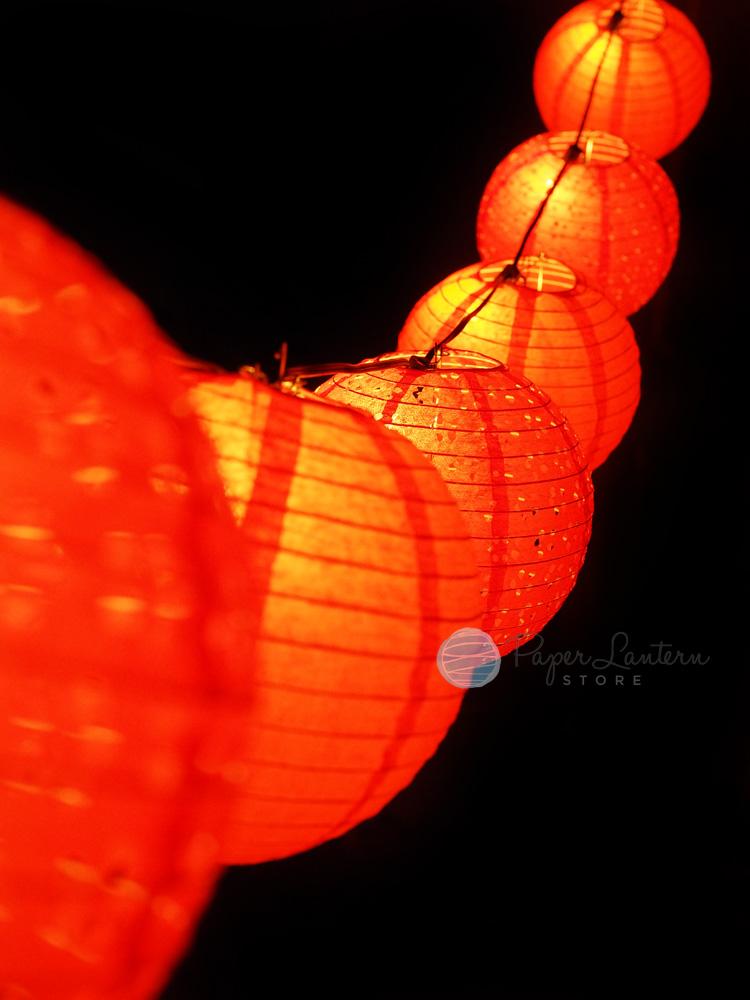  12" Chinese New Year Eyelet Mix Paper Lantern String Light COMBO Kit (21 FT, EXPANDABLE, Black Cord) - AsianImportStore.com - B2B Wholesale Lighting and Decor