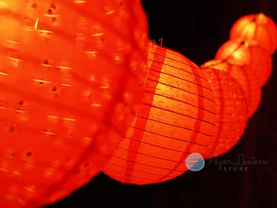 8" Chinese New Year Eyelet Mix Paper Lantern String Light COMBO Kit (12 FT, EXPANDABLE, Black Cord) - AsianImportStore.com - B2B Wholesale Lighting and Decor