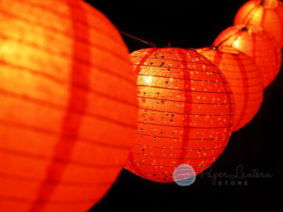 8" Chinese New Year Eyelet Mix Paper Lantern String Light COMBO Kit (12 FT, EXPANDABLE, Black Cord) - AsianImportStore.com - B2B Wholesale Lighting and Decor