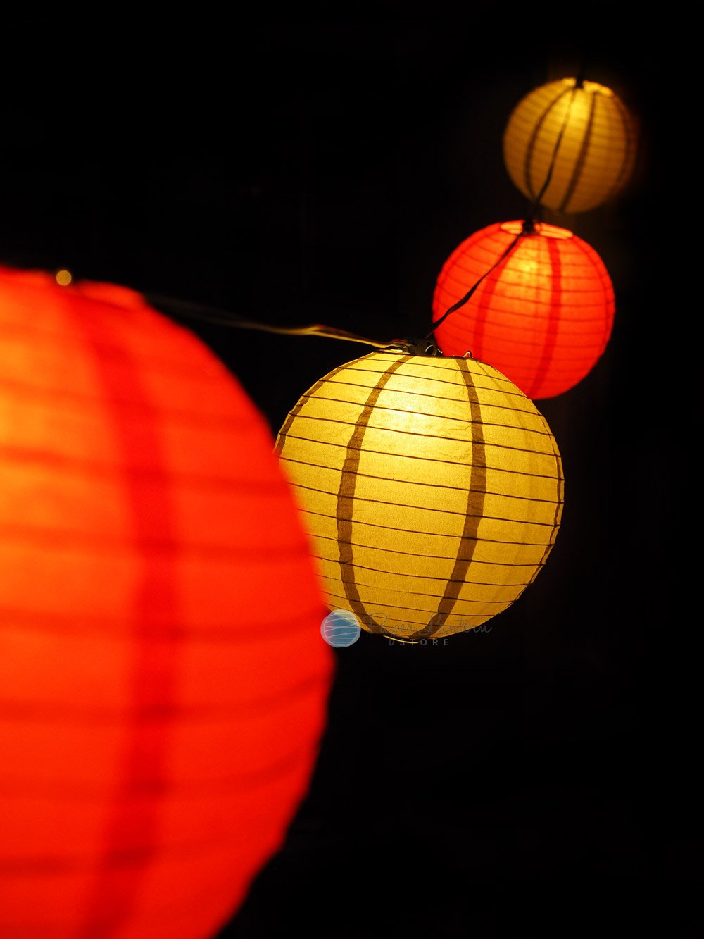 12" Chinese New Year Red and Gold Paper Lantern String Light COMBO Kit (31 FT, EXPANDABLE, Black Cord) - AsianImportStore.com - B2B Wholesale Lighting and Decor