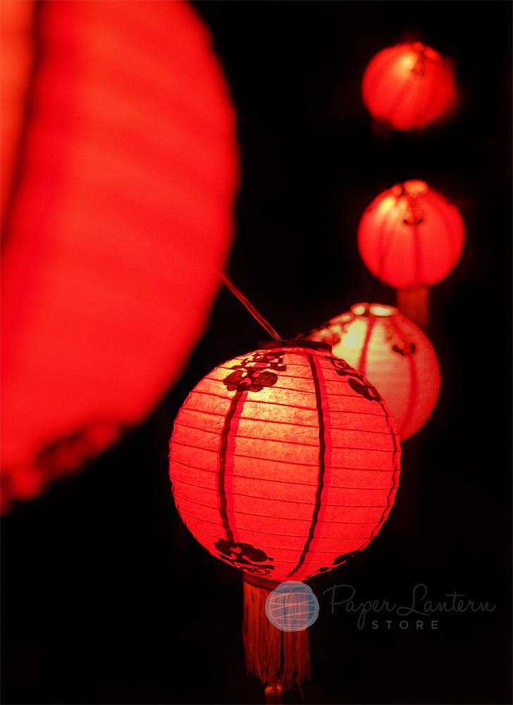 16" Traditional Chinese New Year Paper Lantern String Light COMBO Kit (31 FT, EXPANDABLE, Black Cord) - AsianImportStore.com - B2B Wholesale Lighting and Decor