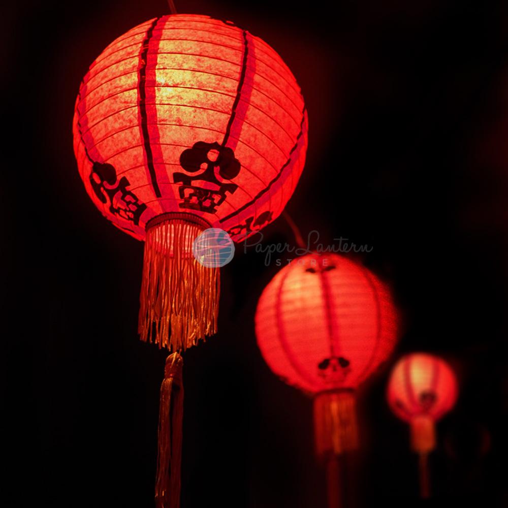 16" Traditional Chinese New Year Paper Lantern String Light COMBO Kit (31 FT, EXPANDABLE, Black Cord) - AsianImportStore.com - B2B Wholesale Lighting and Decor