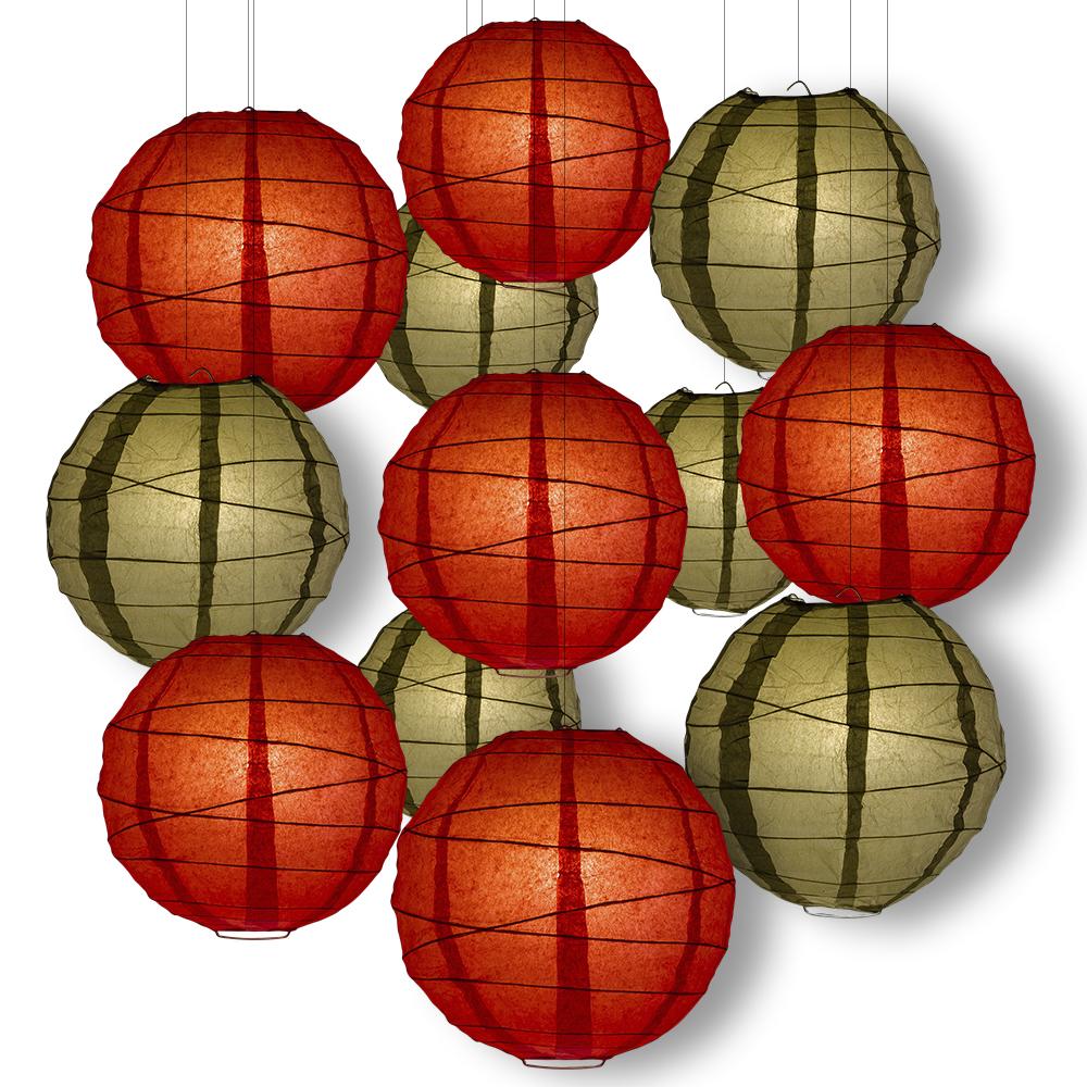 Chinese New Year Party Pack Crisscross Ribbed Paper Lantern Combo Set (12 pc Set) - AsianImportStore.com - B2B Wholesale Lighting and Decor