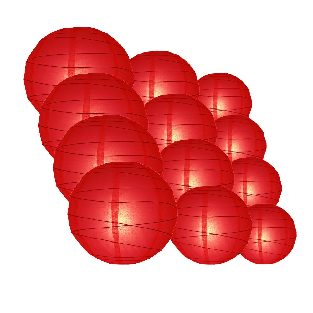 12-PC Red Paper Lantern Chinese Hanging Wedding & Party Assorted Decoration Set, 12/10/8-Inch - AsianImportStore.com - B2B Wholesale Lighting & Decor since 2002