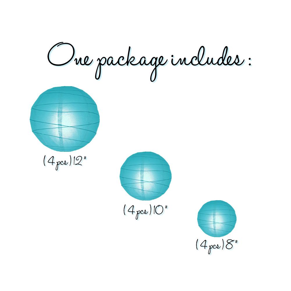 12-PC Turquoise Paper Lantern Chinese Hanging Wedding & Party Assorted Decoration Set, 12/10/8-Inch - AsianImportStore.com - B2B Wholesale Lighting and Decor