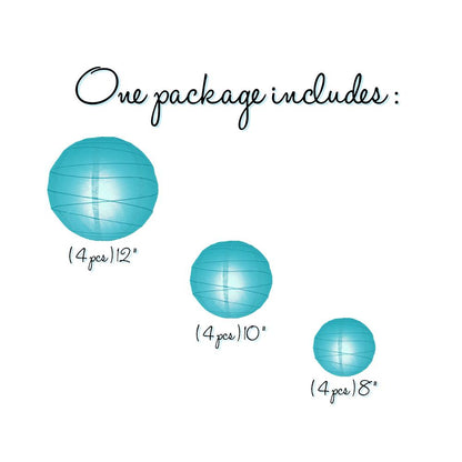 12-PC Turquoise Paper Lantern Chinese Hanging Wedding & Party Assorted Decoration Set, 12/10/8-Inch - AsianImportStore.com - B2B Wholesale Lighting and Decor