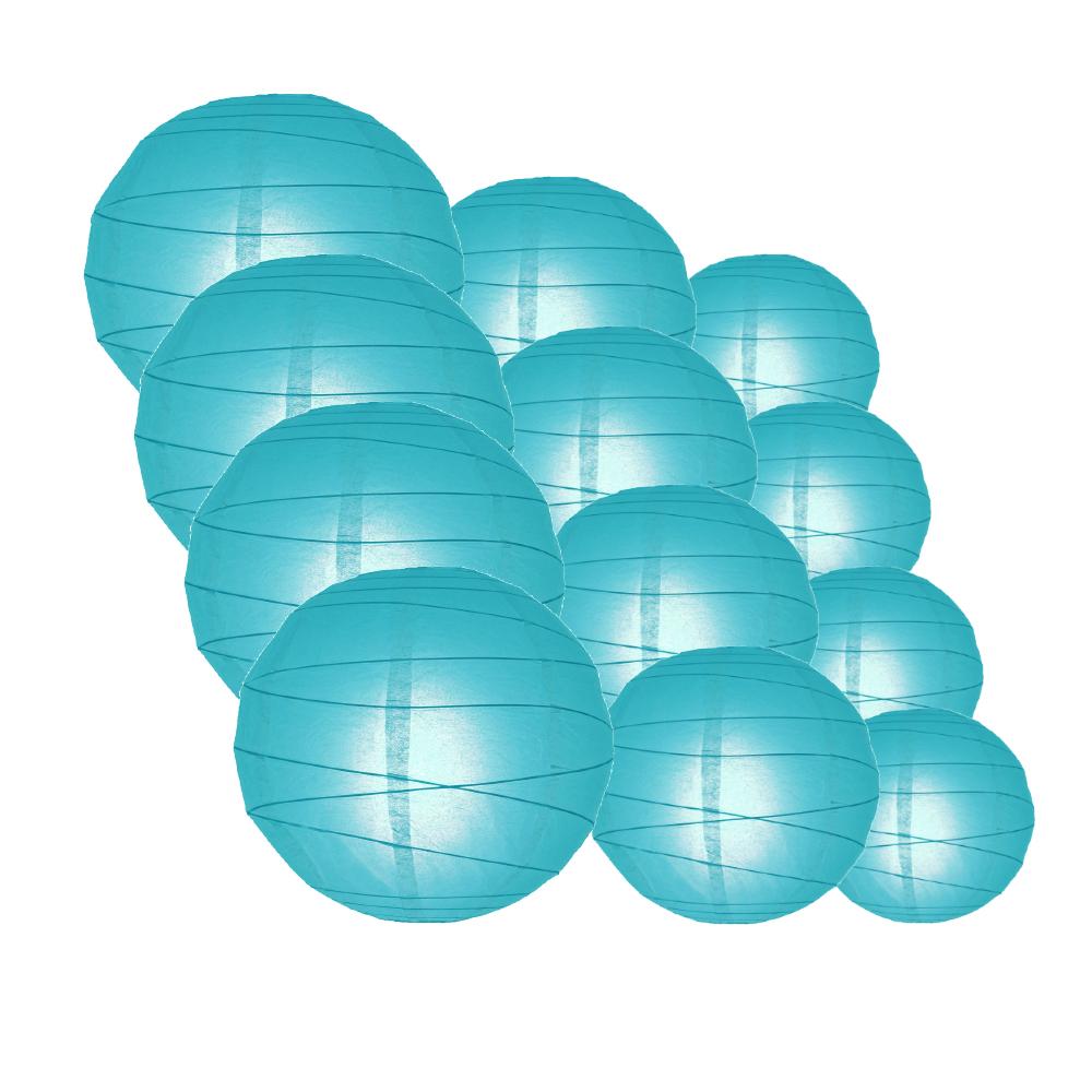 12-PC Turquoise Paper Lantern Chinese Hanging Wedding & Party Assorted Decoration Set, 12/10/8-Inch - AsianImportStore.com - B2B Wholesale Lighting and Decor