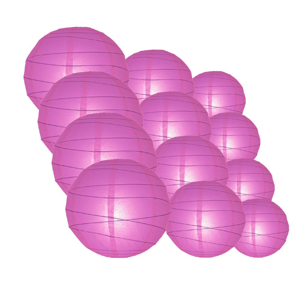 12-PC Violet / Orchid Paper Lantern Chinese Hanging Wedding & Party Assorted Decoration Set, 12/10/8-Inch - AsianImportStore.com - B2B Wholesale Lighting and Decor