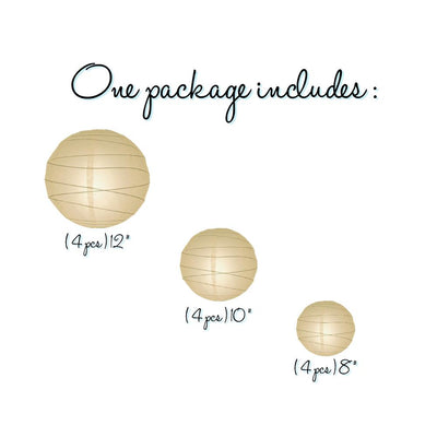 12-PC Beige / Ivory Paper Lantern Chinese Hanging Wedding & Party Assorted Decoration Set, 12/10/8-Inch - AsianImportStore.com - B2B Wholesale Lighting and Decor