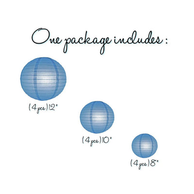 12-PC Astra Blue / Very Periwinkle Paper Lantern Chinese Hanging Wedding & Party Assorted Decoration Set, 12/10/8-Inch - AsianImportStore.com - B2B Wholesale Lighting and Decor