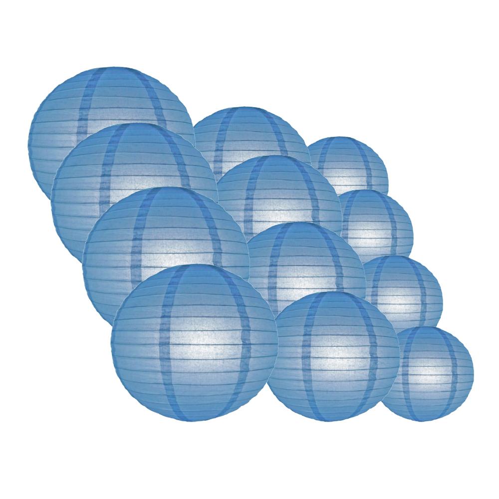 12-PC Astra Blue / Very Periwinkle Paper Lantern Chinese Hanging Wedding & Party Assorted Decoration Set, 12/10/8-Inch - AsianImportStore.com - B2B Wholesale Lighting and Decor