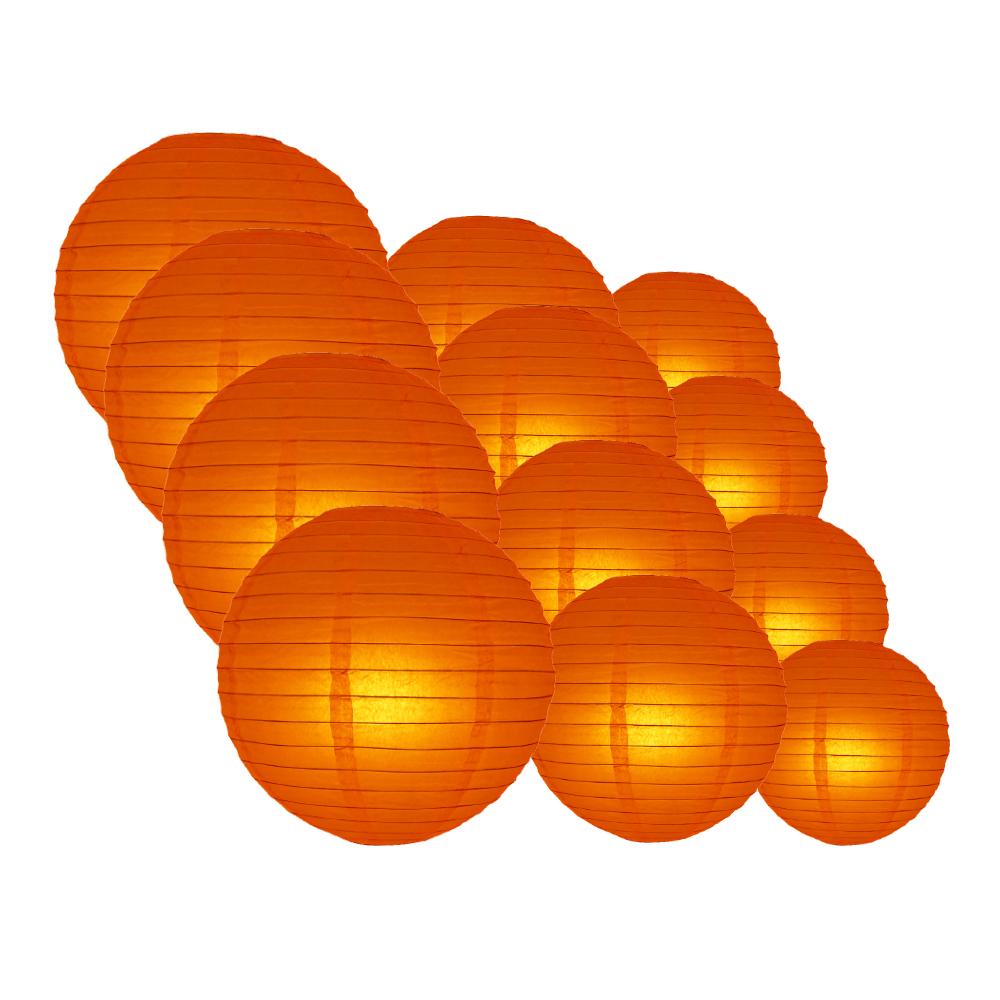 12-PC Persimmon Orange Paper Lantern Chinese Hanging Wedding & Party Assorted Decoration Set, 12/10/8-Inch - AsianImportStore.com - B2B Wholesale Lighting and Decor