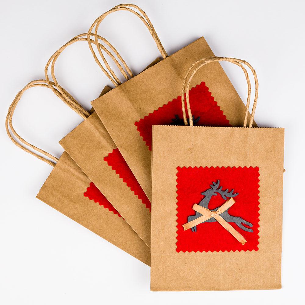 Assorted Applique Gift Bags w/ Handle, Kraft Paper Christmas Holiday (7x6 Inch, 12-PACK) - AsianImportStore.com - B2B Wholesale Lighting and Decor
