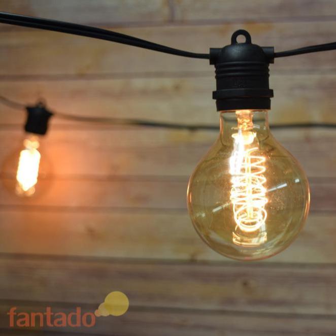 10 Socket Outdoor Commercial String Light Set, Edison G80 Spiral Light Bulbs, 21 FT Black Cord, Weatherproof - AsianImportStore.com - B2B Wholesale Lighting and Decor