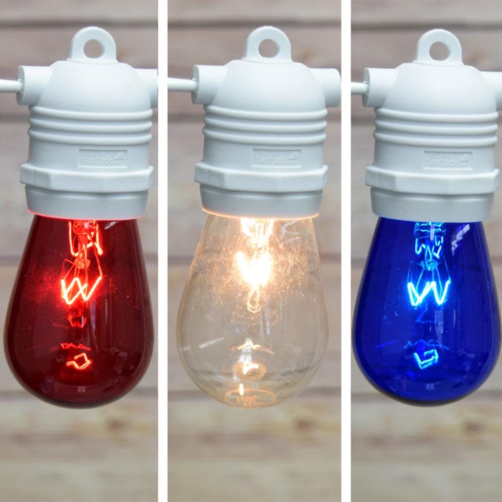 Patriotic 4th of July Outdoor Commercial String Light, 10 Socket, S14 Bulbs, 21 FT White Cord - AsianImportStore.com - B2B Wholesale Lighting and Decor