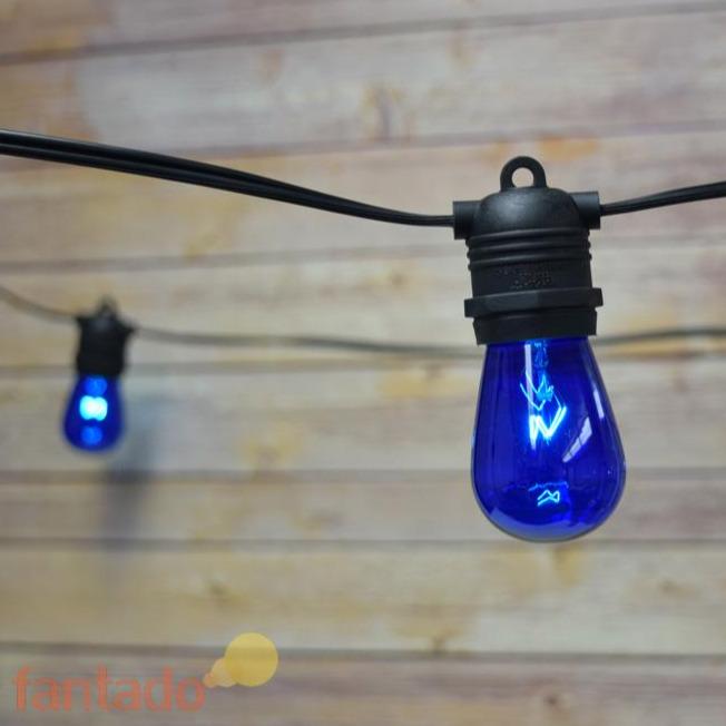 24 Socket Outdoor Commercial String Light Set, S14 Blue Colored Light Bulbs, 54 FT Black Cord, Weatherproof - AsianImportStore.com - B2B Wholesale Lighting and Decor
