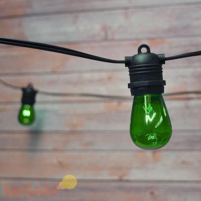 24 Socket Outdoor Commercial String Light Set, S14 Green Colored Light Bulbs, 54 FT Black Cord, Weatherproof - AsianImportStore.com - B2B Wholesale Lighting and Decor