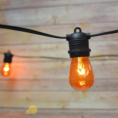 24 Socket Outdoor Commercial String Light Set, S14 Orange Colored Light Bulbs, 54 FT Black Cord, Weatherproof - AsianImportStore.com - B2B Wholesale Lighting and Decor