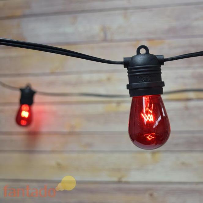 24 Socket Outdoor Commercial String Light Set, S14 Red Colored Light Bulbs, 54 FT Black Cord, Weatherproof - AsianImportStore.com - B2B Wholesale Lighting and Decor