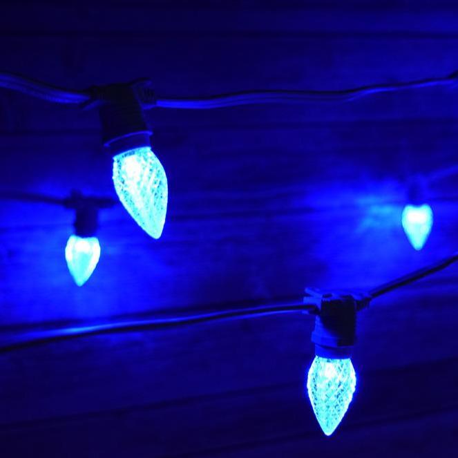 Blue LED 25 Socket Outdoor Commercial String Light Set E12, Black Cord, 29 FT Weatherproof - AsianImportStore.com - B2B Wholesale Lighting and Decor