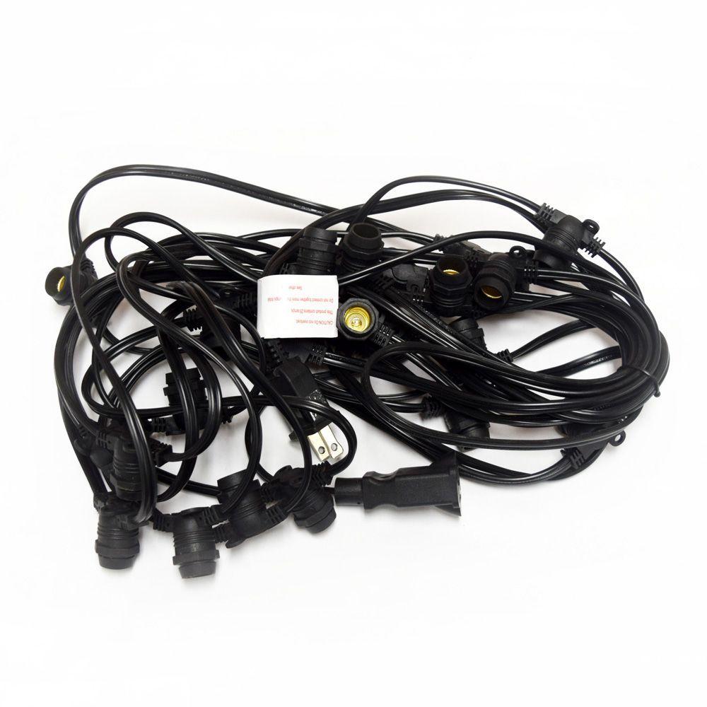 Cool White LED 25 Socket Outdoor Commercial String Light Set E12, Black Cord, 29 FT Weatherproof - AsianImportStore.com - B2B Wholesale Lighting and Decor