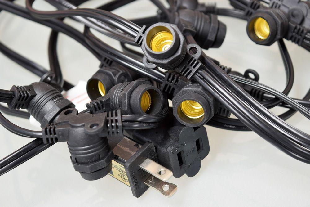 Green LED 25 Socket Outdoor Commercial String Light Set E12, Black Cord, 29 FT Weatherproof - AsianImportStore.com - B2B Wholesale Lighting and Decor