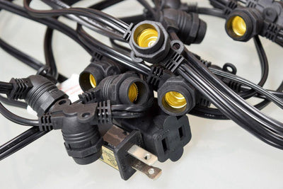 Green LED 25 Socket Outdoor Commercial String Light Set E12, Black Cord, 29 FT Weatherproof - AsianImportStore.com - B2B Wholesale Lighting and Decor