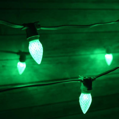 Green LED 25 Socket Outdoor Commercial String Light Set E12, Black Cord, 29 FT Weatherproof - AsianImportStore.com - B2B Wholesale Lighting and Decor