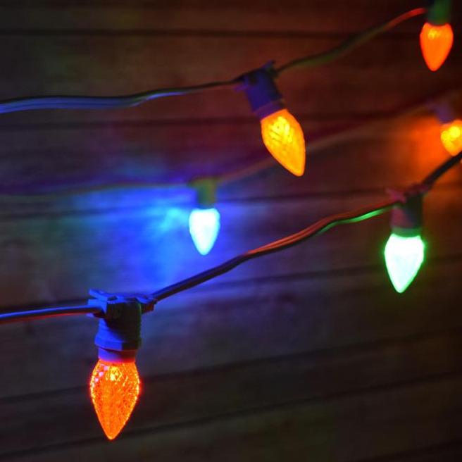 Multi-Color LED 25 Socket Outdoor Commercial String Light Set E12, Black Cord, 29 FT Weatherproof - AsianImportStore.com - B2B Wholesale Lighting and Decor