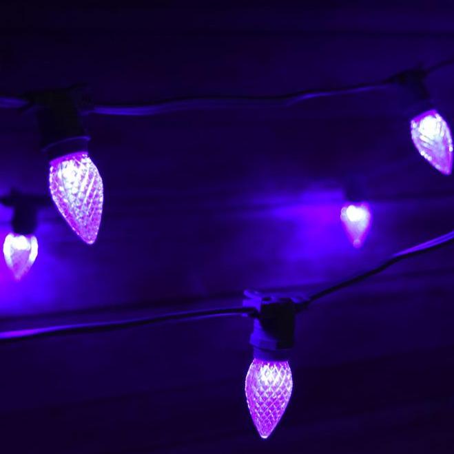 Purple LED 25 Socket Outdoor Commercial String Light Set E12, Black Cord, 29 FT Weatherproof - AsianImportStore.com - B2B Wholesale Lighting and Decor