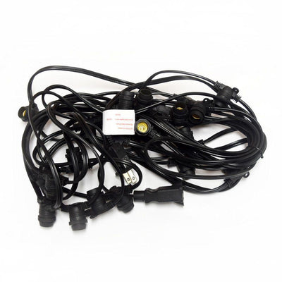 Yellow LED 25 Socket Outdoor Commercial String Light Set E12, Black Cord, 29 FT Weatherproof - AsianImportStore.com - B2B Wholesale Lighting and Decor