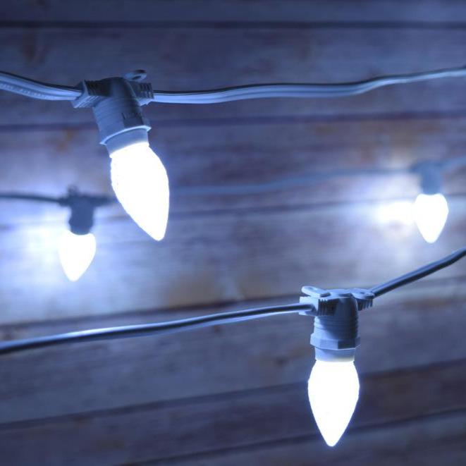 Cool White LED 25 Socket Outdoor Commercial String Light Set E12, White Cord, 29 FT Weatherproof - AsianImportStore.com - B2B Wholesale Lighting and Decor
