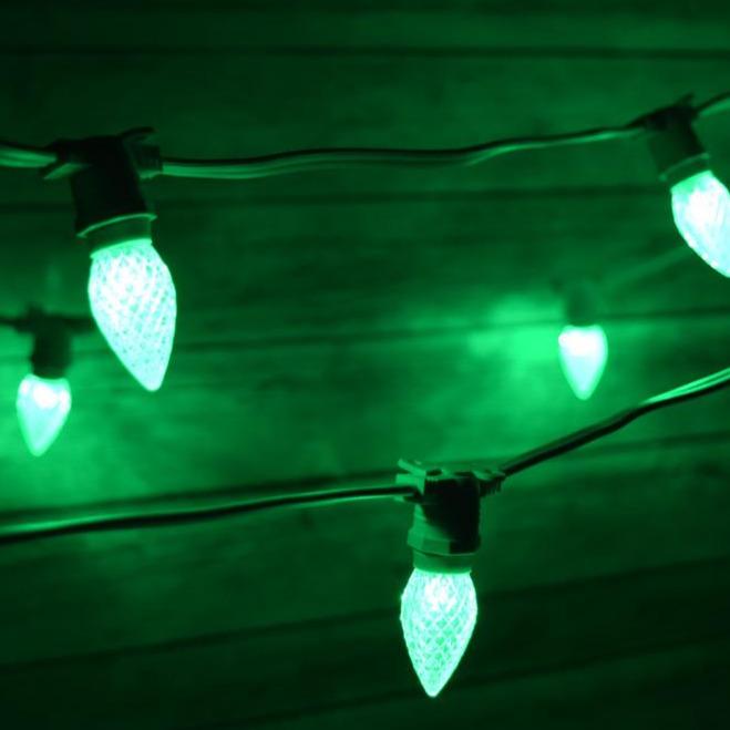 Green LED 25 Socket Outdoor Commercial String Light Set E12, White Cord, 29 FT Weatherproof - AsianImportStore.com - B2B Wholesale Lighting and Decor