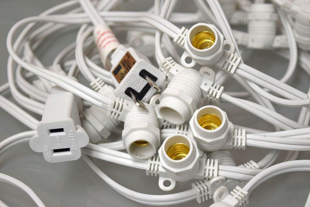 Yellow LED 25 Socket Outdoor Commercial String Light Set E12, White Cord, 29 FT Weatherproof - AsianImportStore.com - B2B Wholesale Lighting and Decor