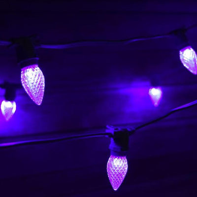 Purple LED 50 Socket Outdoor Commercial String Light Set E12, Black Cord, 54 FT Weatherproof - AsianImportStore.com - B2B Wholesale Lighting and Decor