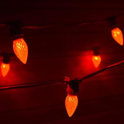 Red LED 50 Socket Outdoor Commercial String Light Set E12, Black Cord, 54 FT Weatherproof - AsianImportStore.com - B2B Wholesale Lighting and Decor