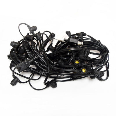 Yellow LED 50 Socket Outdoor Commercial String Light Set E12, Black Cord, 54 FT Weatherproof - AsianImportStore.com - B2B Wholesale Lighting and Decor