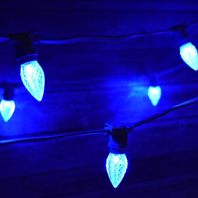 Blue LED 50 Socket Outdoor Commercial String Light Set E12, White Cord, 54 FT Weatherproof - AsianImportStore.com - B2B Wholesale Lighting and Decor
