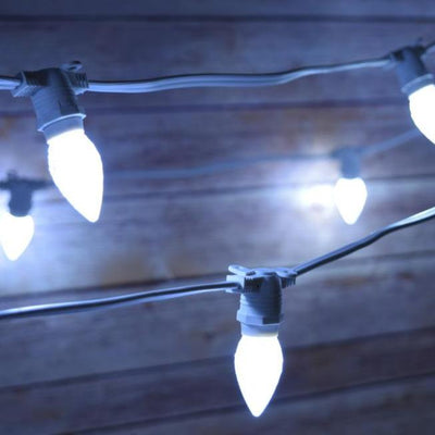 Cool White LED 50 Socket Outdoor Commercial String Light Set E12, White Cord, 54 FT Weatherproof - AsianImportStore.com - B2B Wholesale Lighting and Decor