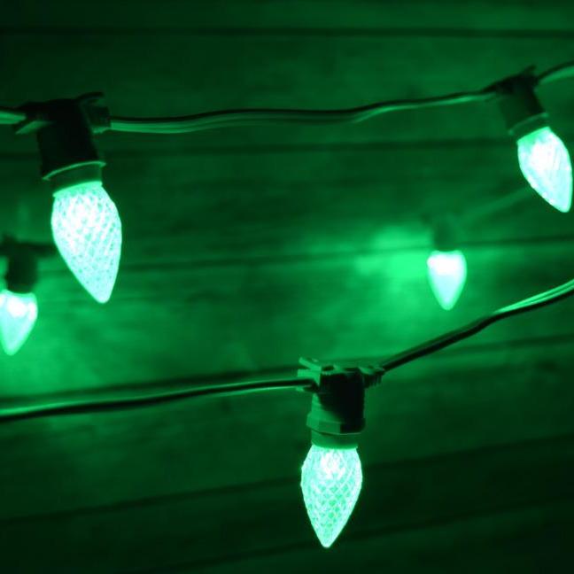 Green LED 50 Socket Outdoor Commercial String Light Set E12, White Cord, 54 FT Weatherproof - AsianImportStore.com - B2B Wholesale Lighting and Decor