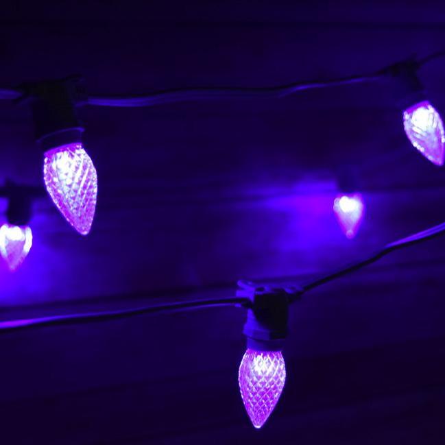 Purple LED 50 Socket Outdoor Commercial String Light Set E12, White Cord, 54 FT Weatherproof - AsianImportStore.com - B2B Wholesale Lighting and Decor