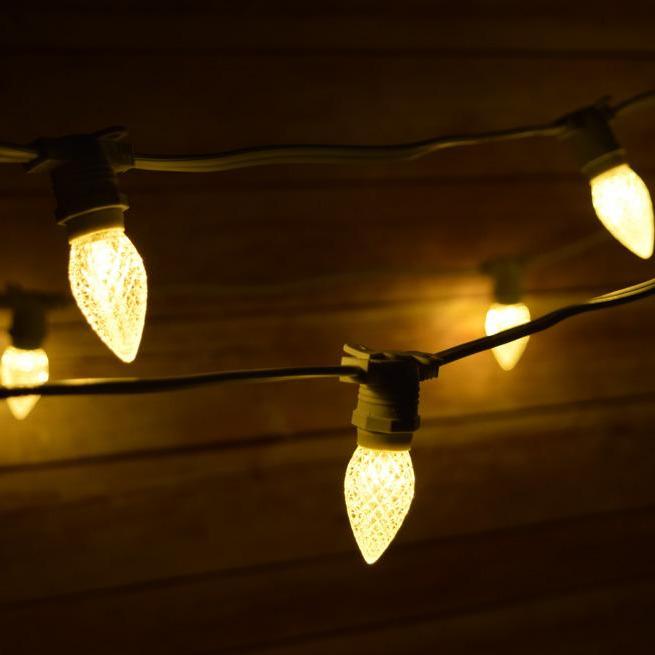  Warm White LED 50 Socket Outdoor Commercial String Light Set E12, White Cord, 54 FT Weatherproof - AsianImportStore.com - B2B Wholesale Lighting and Decor