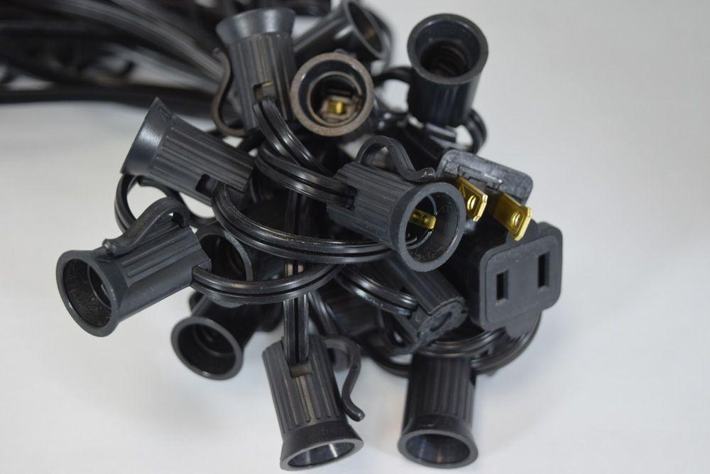  (Cord Only) 100 Socket Outdoor Patio DIY String Light, 102 FT Black w/ E12 Base, Expandable End-to-End - AsianImportStore.com - B2B Wholesale Lighting and Decor