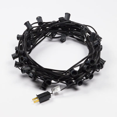 (Cord Only) 50 Socket Outdoor Patio DIY String Light, 51 FT Black w/ E12 Base, Expandable End-to-End for LED Bulbs - AsianImportStore.com - B2B Wholesale Lighting and Decor