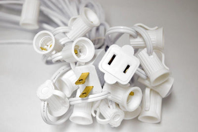 (Cord Only) 50 Socket Outdoor Patio DIY String Light, 51 FT White w/ E12 Base, Expandable End-to-End - AsianImportStore.com - B2B Wholesale Lighting and Decor