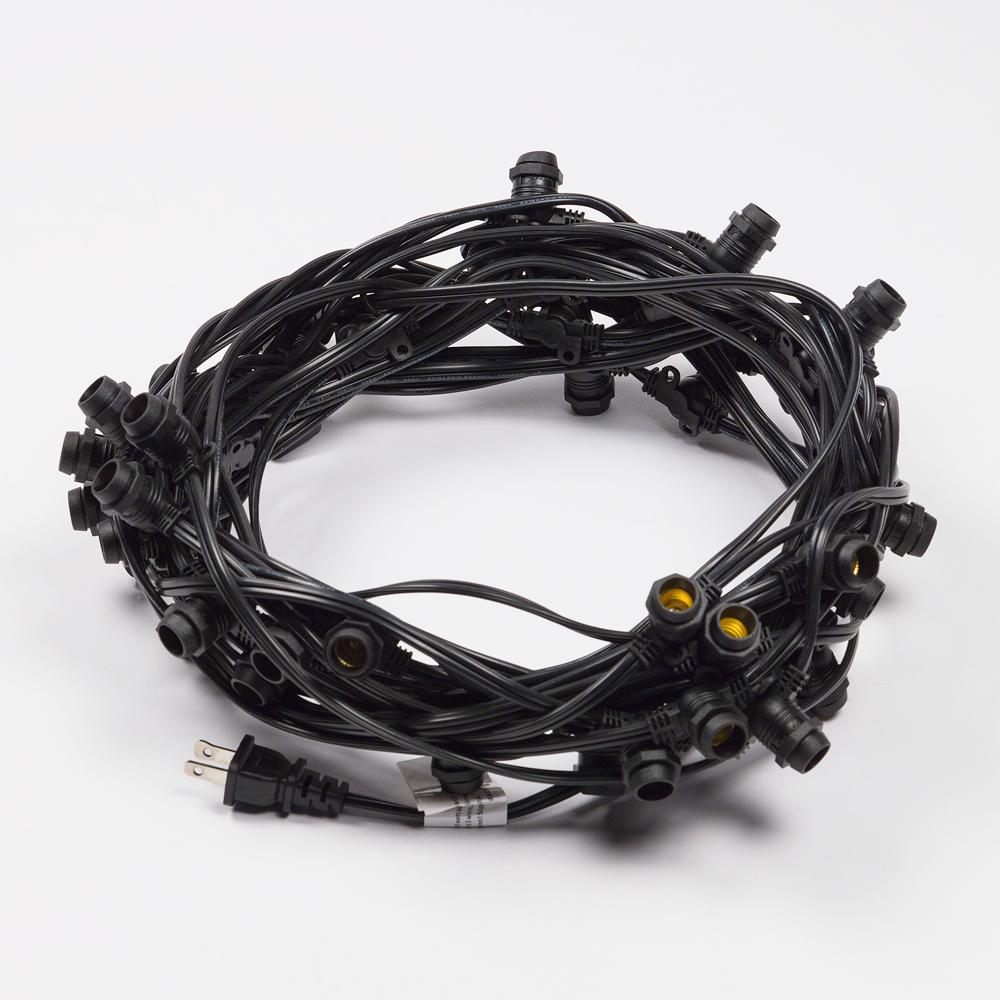 (Cord Only) 50 Socket Outdoor Commercial DIY String Light 54 FT Black Cord w/ E12 C7 Base, Weatherproof - AsianImportStore.com - B2B Wholesale Lighting and Decor