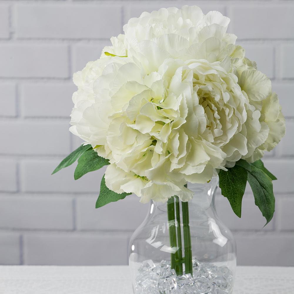  White Peony Hydrangea Hybrid Realistic 7 Flower Stem Wedding Silk Floral for Crafting 9.5" x 15" Tall - AsianImportStore.com - B2B Wholesale Lighting and Decor